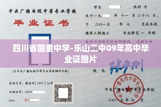 四川省国重中学-乐山二中09年高中毕业证图片