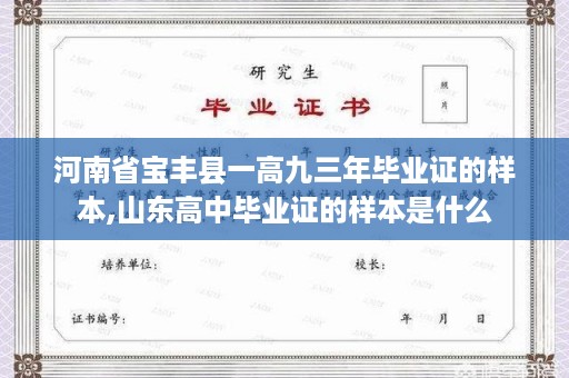河南省宝丰县一高九三年毕业证的样本,山东高中毕业证的样本是什么