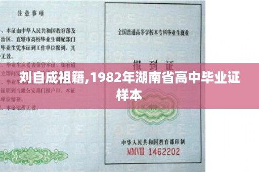 刘自成祖籍,1982年湖南省高中毕业证样本