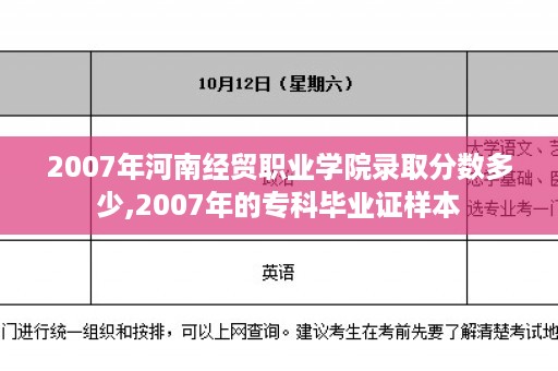 2007年河南经贸职业学院录取分数多少,2007年的专科毕业证样本