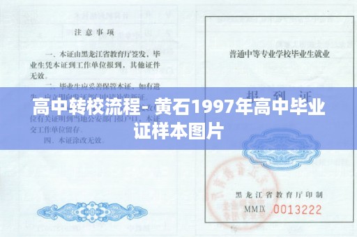 高中转校流程- 黄石1997年高中毕业证样本图片