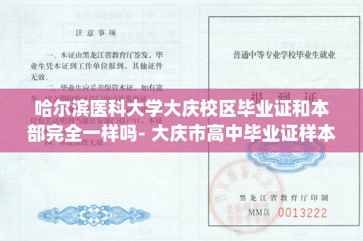 哈尔滨医科大学大庆校区毕业证和本部完全一样吗- 大庆市高中毕业证样本图片