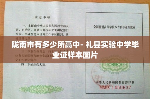 陇南市有多少所高中- 礼县实验中学毕业证样本图片