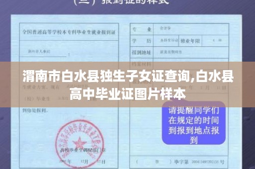 渭南市白水县独生子女证查询,白水县高中毕业证图片样本