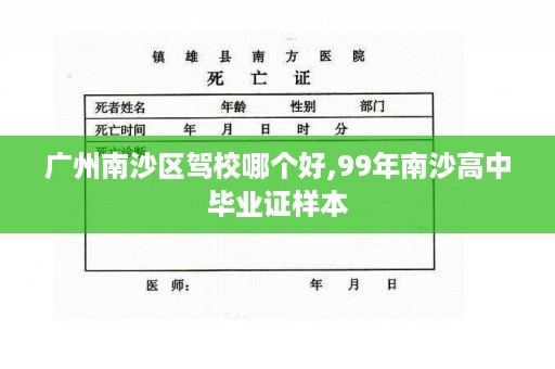 广州南沙区驾校哪个好,99年南沙高中毕业证样本