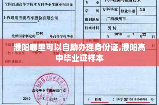 濮阳哪里可以自助办理身份证,濮阳高中毕业证样本