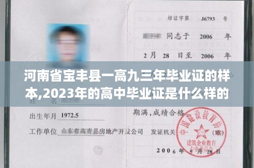 河南省宝丰县一高九三年毕业证的样本,2023年的高中毕业证是什么样的
