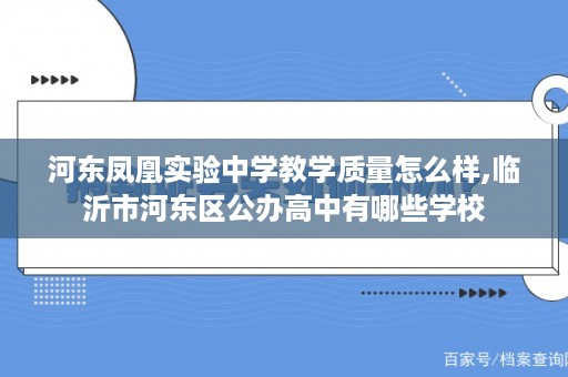 河东凤凰实验中学教学质量怎么样,临沂市河东区公办高中有哪些学校