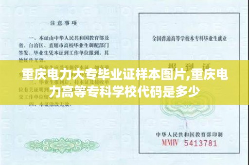 重庆电力大专毕业证样本图片,重庆电力高等专科学校代码是多少