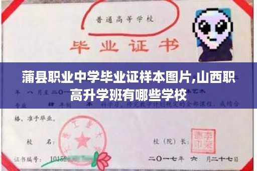 蒲县职业中学毕业证样本图片,山西职高升学班有哪些学校