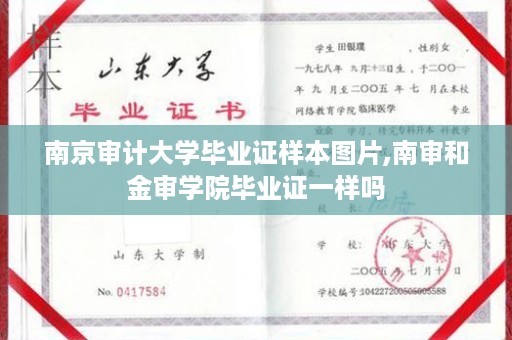 南京审计大学毕业证样本图片,南审和金审学院毕业证一样吗