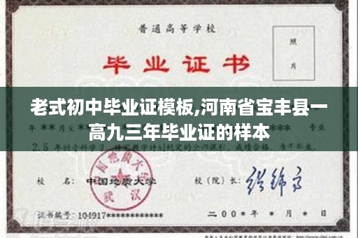 老式初中毕业证模板,河南省宝丰县一高九三年毕业证的样本