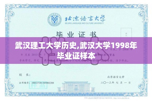 武汉理工大学历史,武汉大学1998年毕业证样本