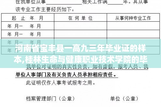 河南省宝丰县一高九三年毕业证的样本,桂林生命与健康职业技术学院的毕业证是是啥样的