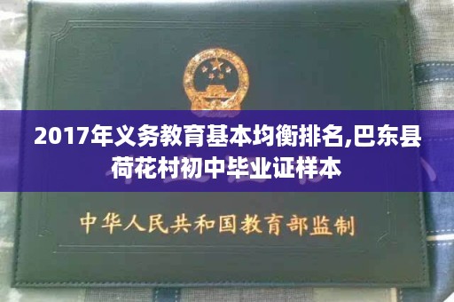 2017年义务教育基本均衡排名,巴东县荷花村初中毕业证样本